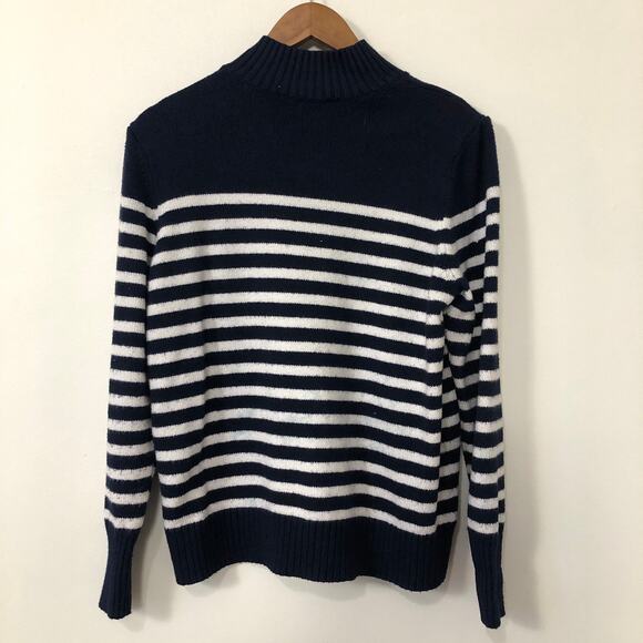 Chaps Navy White Striped Button Shoulder Sweater Medium Nautical Coastal Preppy - Picture 6 of 10